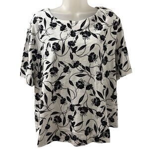 Tahari Black & White Floral Top 1X Plus Size Blouse
